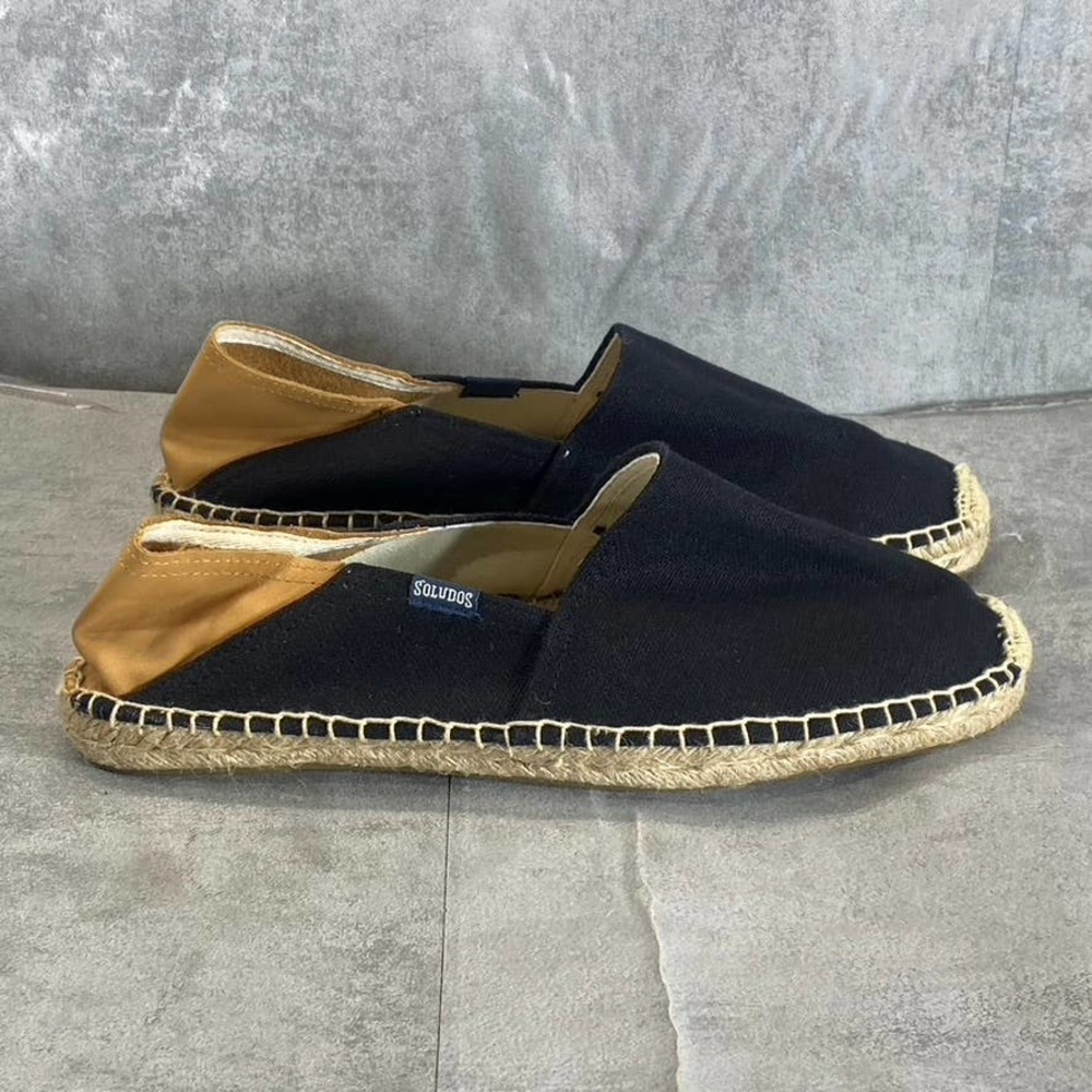 Soludos Black and Tan Canvas Espadrille Slip-Ons